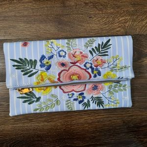 Urban Expressions pin stripped/flower clutch